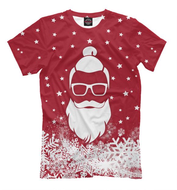 Мужская футболка с изображением Дед Мороз хипстер цвета Молочно-белый