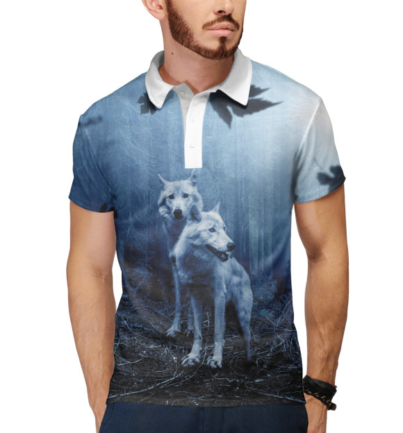 Мужское поло с изображением Волки цвета Белый