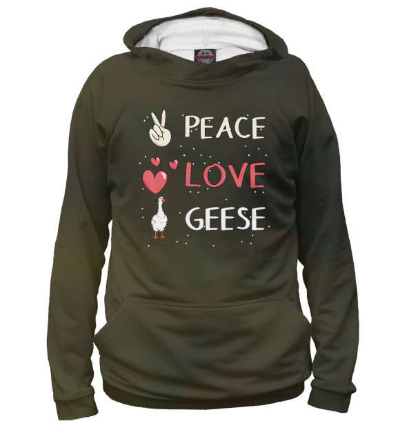 Мужское худи с изображением Peace Love Geese цвета Белый