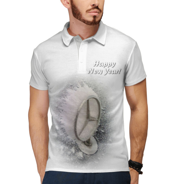 Мужское поло с изображением Happy New Year! цвета Белый