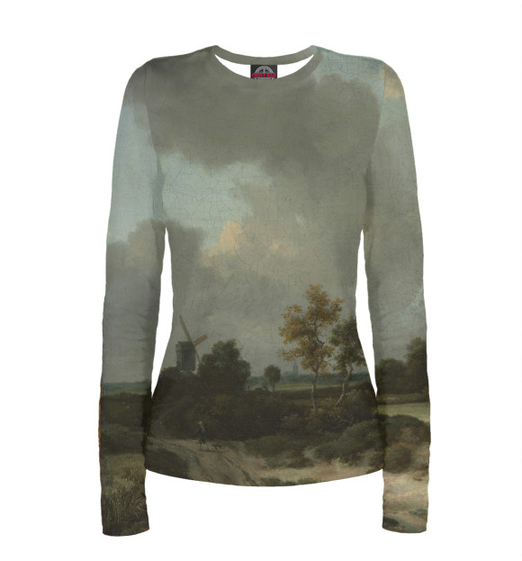 Женский лонгслив с изображением Рёйсдал, Якоб, Мельница в Вейке цвета Белый