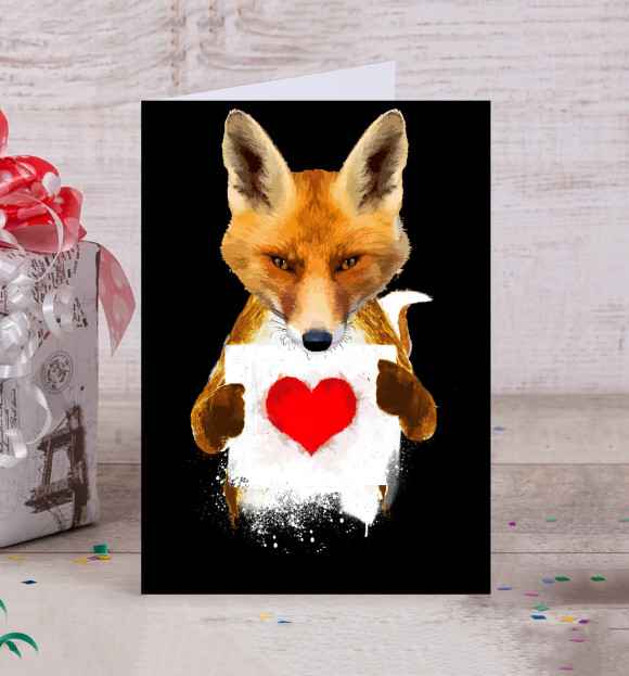 Открытка с изображением Лиса с сердечком цвета Белый