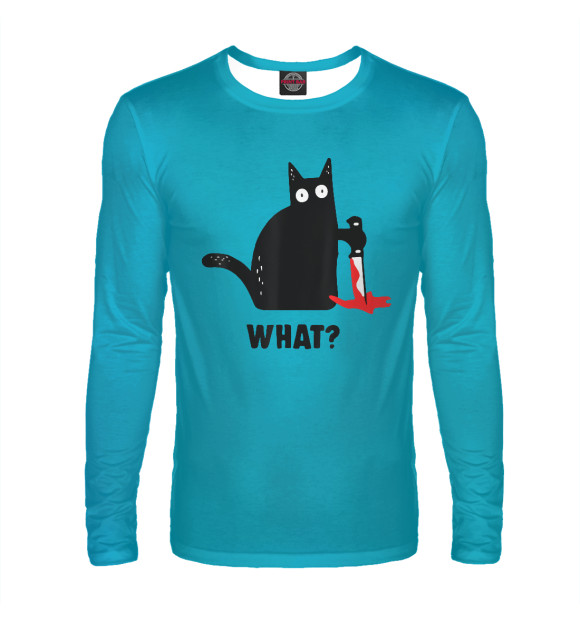 Мужской лонгслив с изображением Cat What  Black Ca цвета Белый