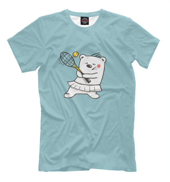 Мужская футболка с изображением Медведь Теннис цвета Молочно-белый