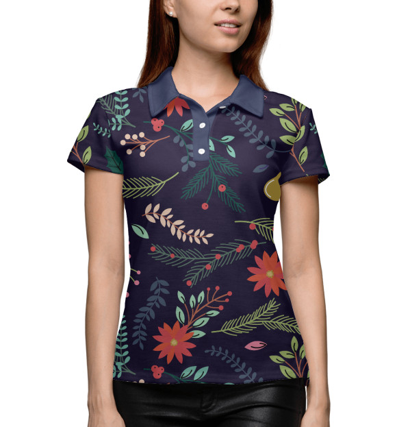 Женское поло с изображением Winter Pattern цвета Белый