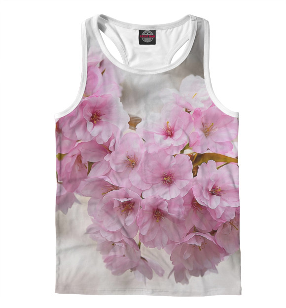 Мужская майка-борцовка с изображением Цветущее дерево цвета Белый