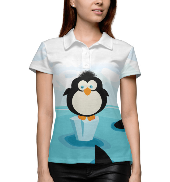 Женское поло с изображением Пингвинчик цвета Белый