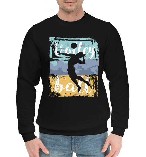 Мужской хлопковый свитшот с изображением Volleyball цвета Черный