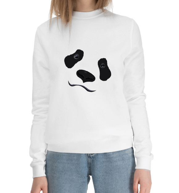 Женский хлопковый свитшот с изображением Взгляд панды цвета Белый