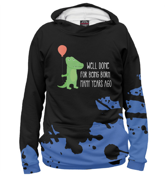 Женское худи с изображением Birthday Happy Crocodile цвета Белый