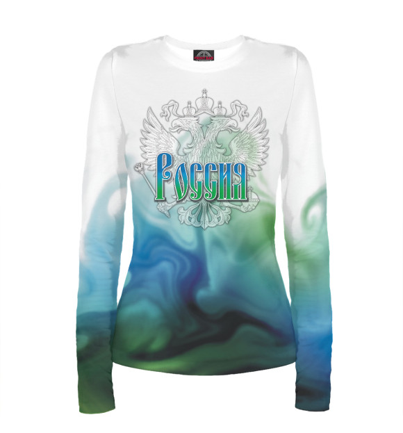 Женский лонгслив с изображением Россия цвета Белый