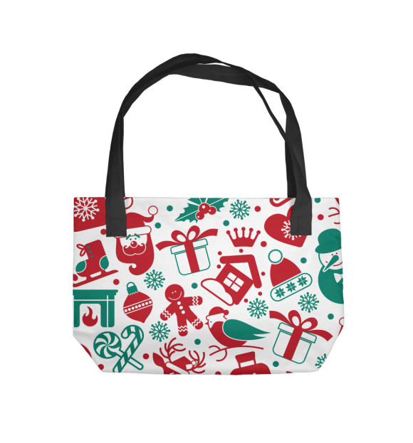Пляжная сумка с изображением Новогодние символы цвета 