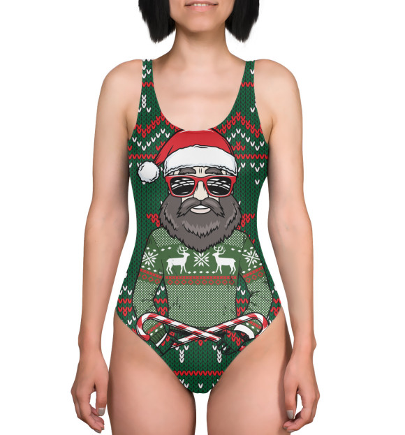 Купальник-боди с изображением Санта Хипстер в Свитере цвета 