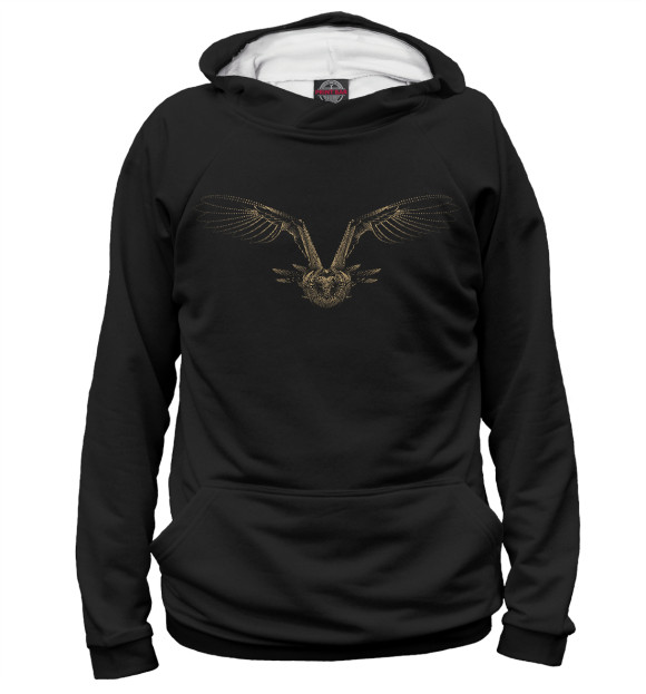 Мужское худи с изображением Golden flying owl цвета Белый
