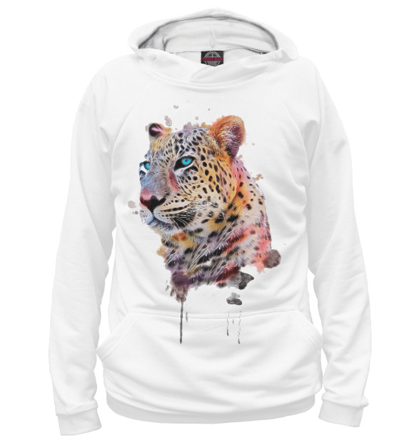 Худи для девочки с изображением Цветной Леопард цвета Белый