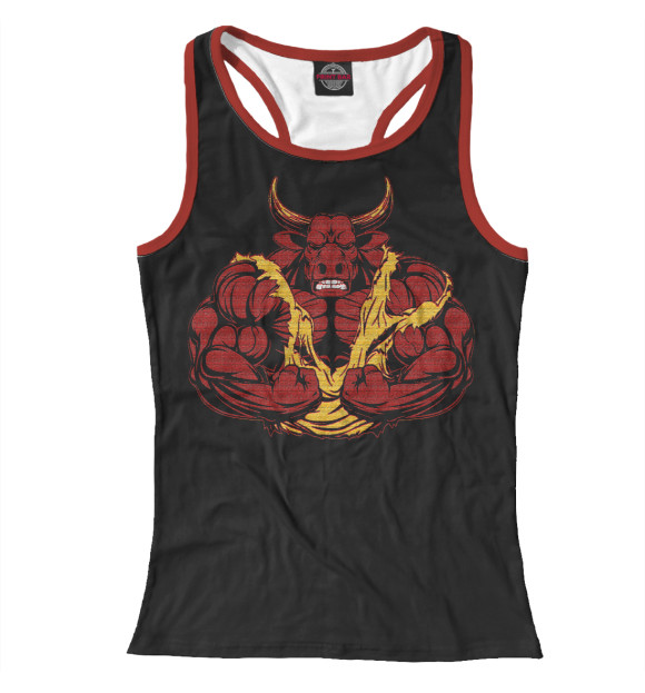 Женская майка-борцовка с изображением Бык-бодибилдер цвета Белый