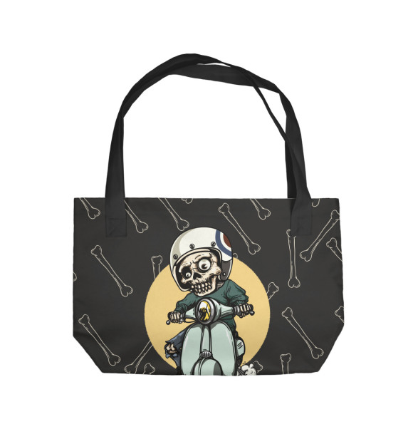 Пляжная сумка с изображением Скелет на мопеде цвета 