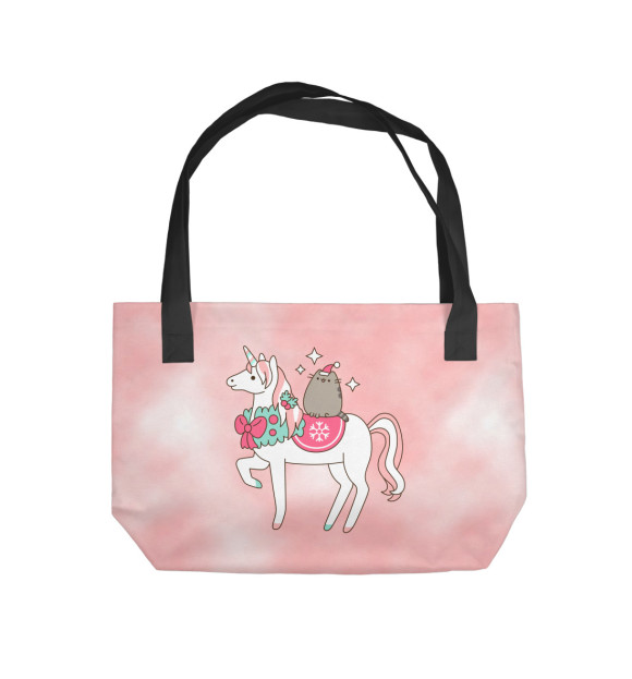 Пляжная сумка с изображением Pusheen на Единороге цвета 