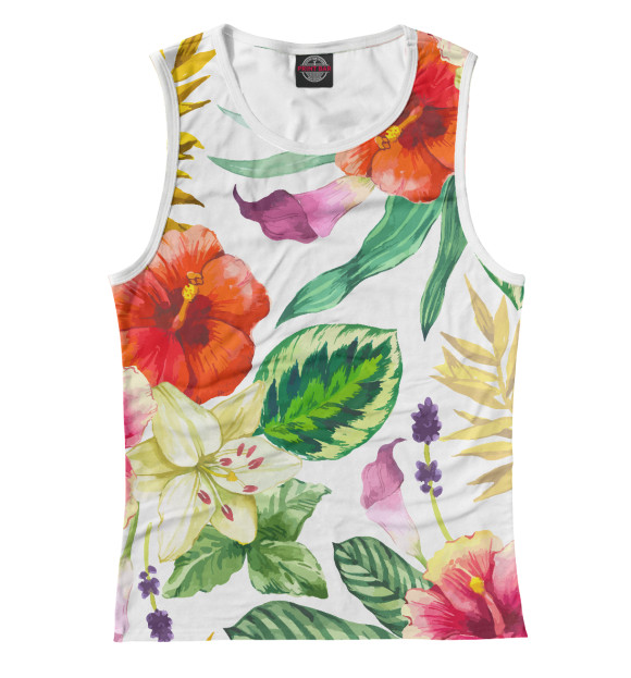 Женская майка с изображением ЦВЕТЫ цветы цвета Белый