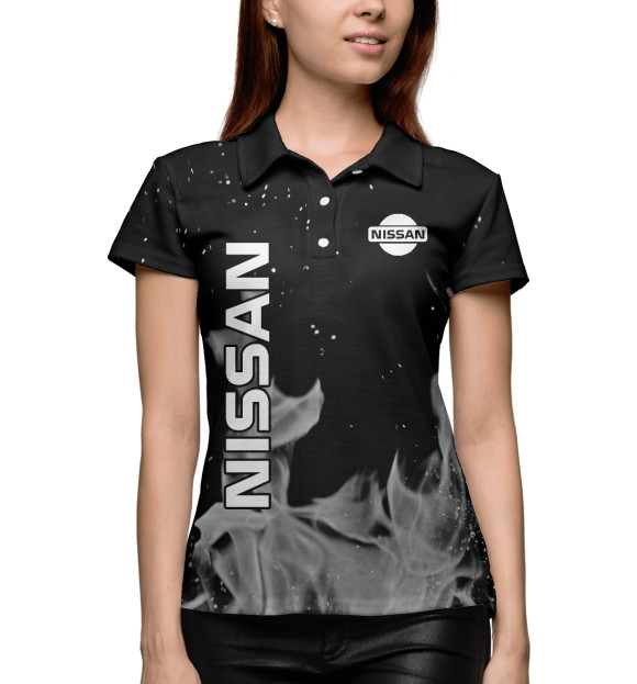 Женское поло с изображением Nissan grey fire цвета Белый