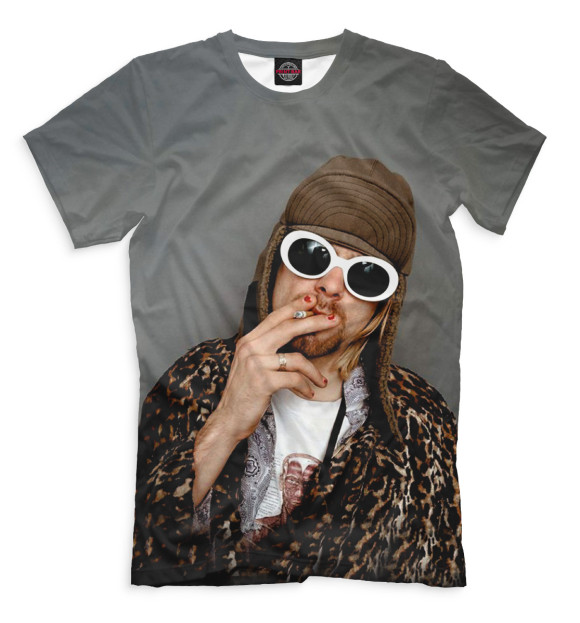 Мужская футболка с изображением Kurt Cobain цвета Серый