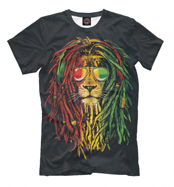 Мужская футболка с изображением Лев с дредами цвета Черный