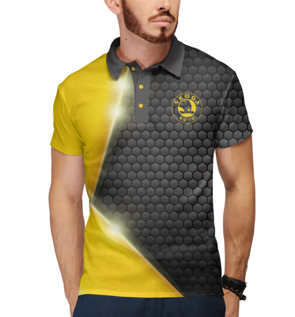 Мужское поло с изображением Карбон Шкода цвета Белый