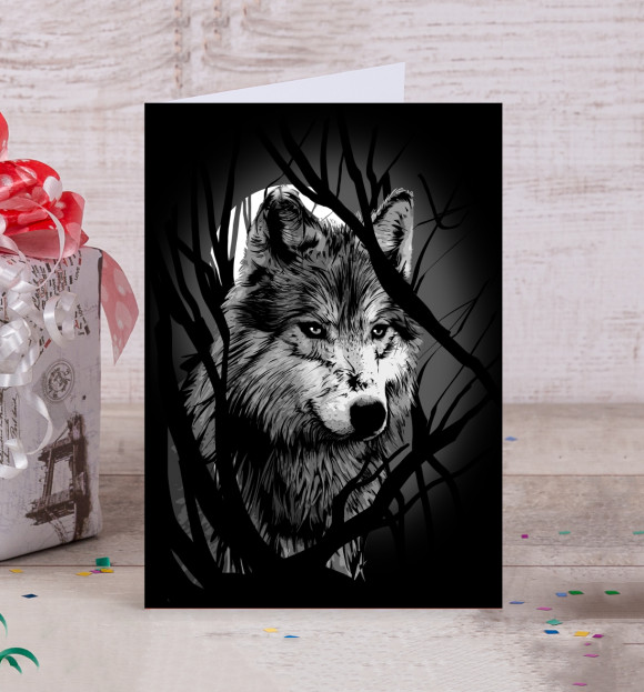 Открытка с изображением Grey Wolf цвета Белый