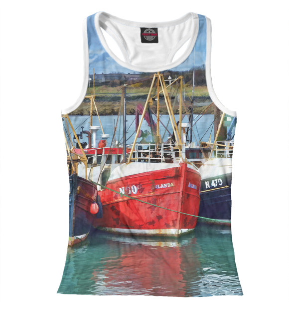 Женская майка-борцовка с притом Корабли цвета Белый Женская майка-борцовка с изображением Корабли цвета Белый