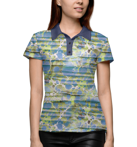 Женское поло с изображением Эбру волны цвета Белый