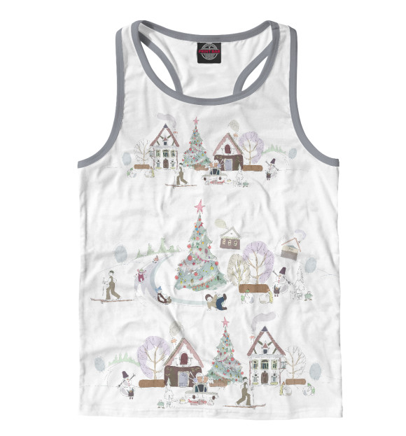 Мужская майка-борцовка с изображением Зима цвета Белый