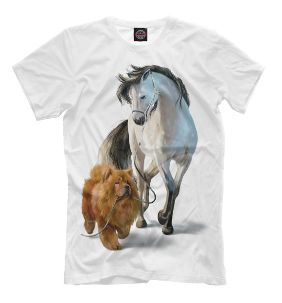 Мужская футболка с изображением Чау-чау и белый конь цвета Белый