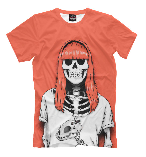 Мужская футболка с изображением Девушка скелет цвета Темно-розовый
