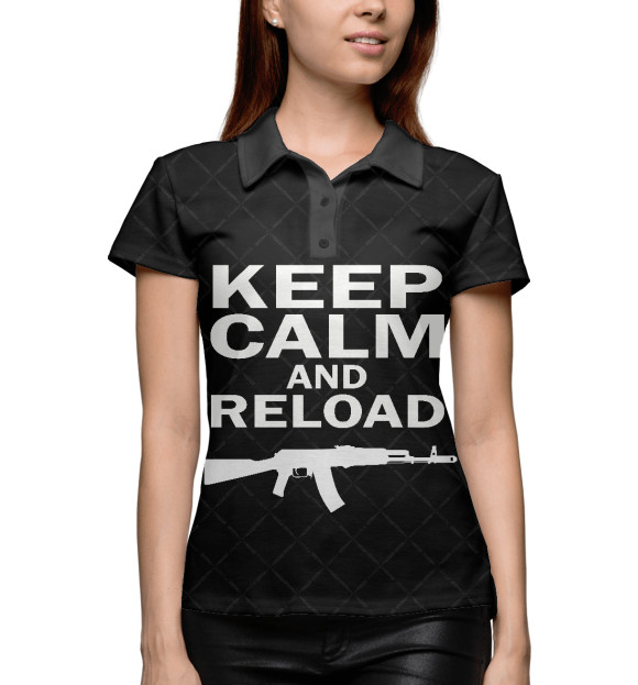 Женское поло с изображением Keep calm and reload цвета Белый