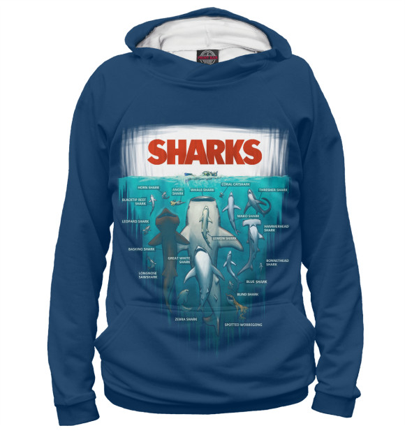 Мужское худи с изображением Sharks цвета Белый