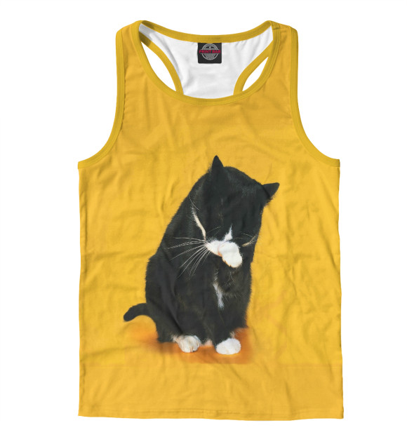 Мужская майка-борцовка с изображением Кот цвета Белый