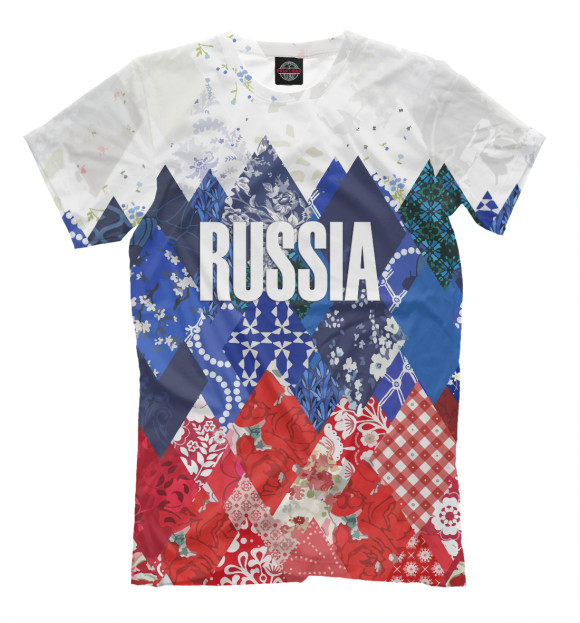 Футболка для мальчиков с изображением Орнамент – флаг России цвета Молочно-белый