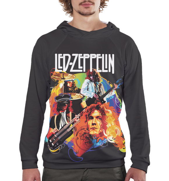 Мужское худи с изображением Led Zeppelin цвета Белый