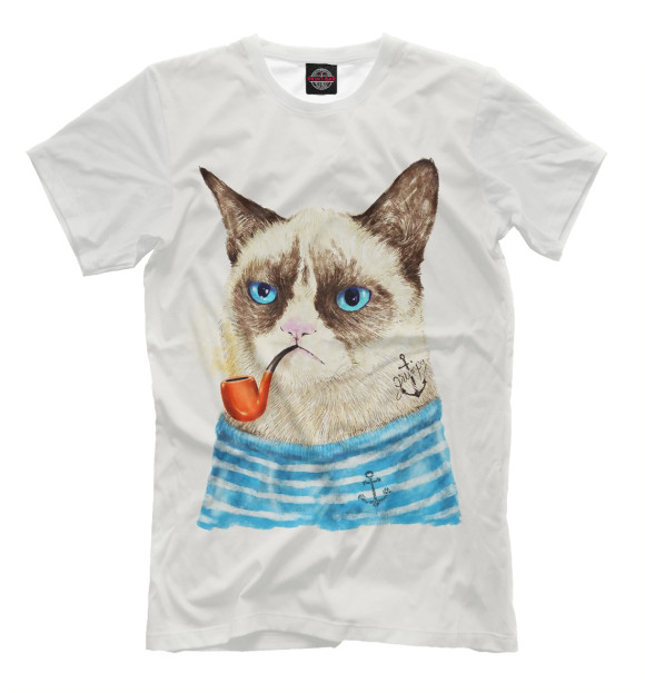 Мужская футболка с изображением Grumpy Cat цвета Молочно-белый