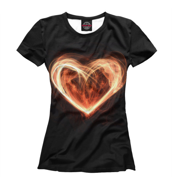 Женская футболка с изображением Огненное сердце на чёрном фоне цвета Белый