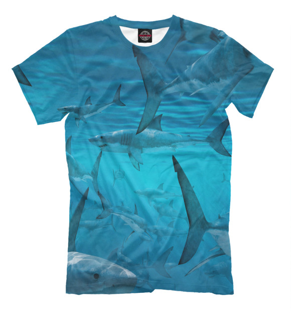 Мужская футболка с изображением Акулы цвета Грязно-голубой
