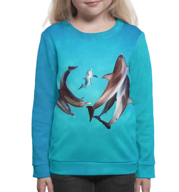 Свитшот для девочек с изображением Дельфины цвета Белый