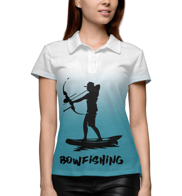 Женское поло с изображением Bowfishing цвета Белый