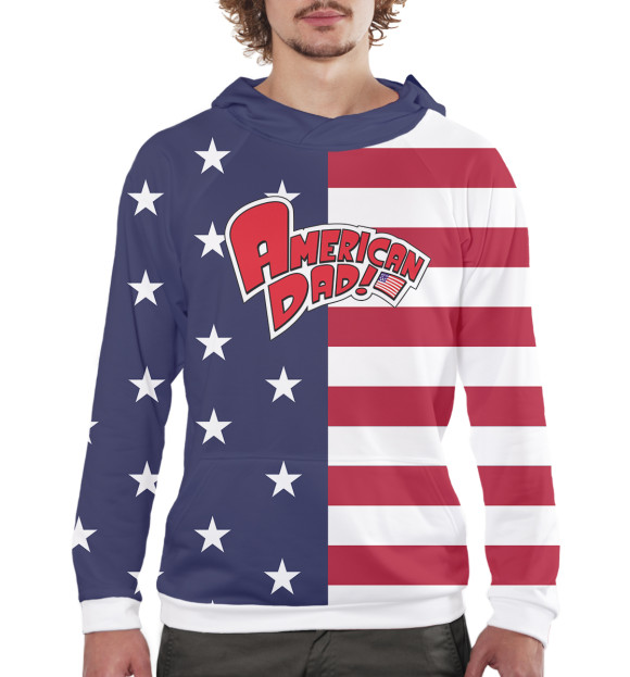 Мужское худи с изображением Американский папаша цвета Белый