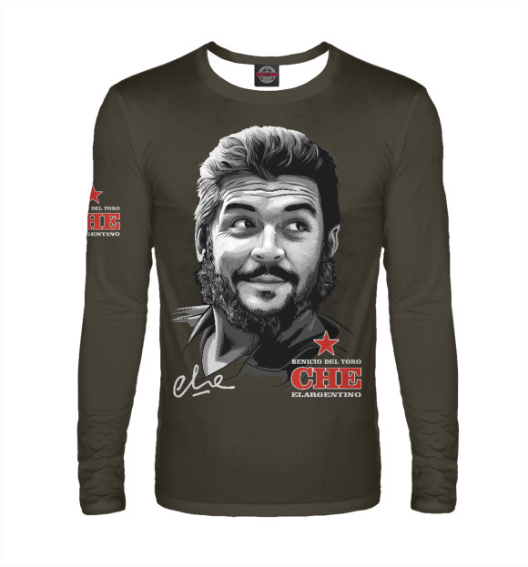 Мужской лонгслив с изображением Портрет Че Гевары (фон хаки) цвета Белый