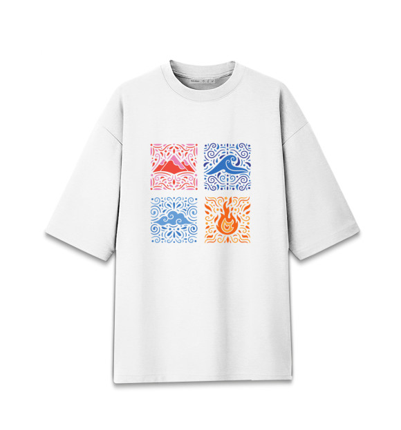 Мужская футболка оверсайз с изображением Четыре Элемента Стихии цвета Белый