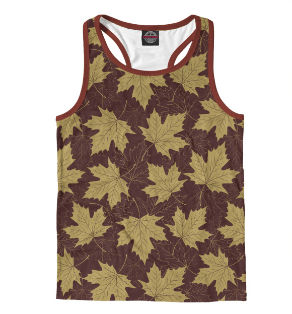 Мужская майка-борцовка с изображением Осенние листы (коричневый фон) цвета Белый