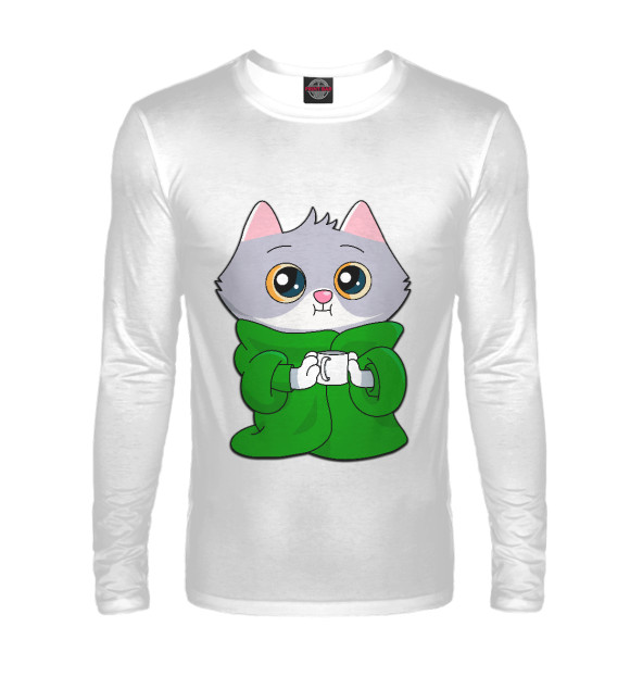 Мужской лонгслив с изображением Котёнок в пледе цвета Белый