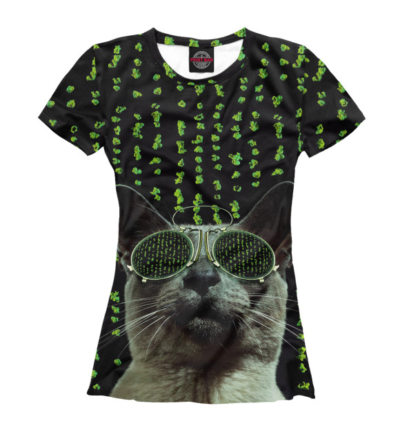 Женская футболка с изображением Кот из матрицы цвета Белый