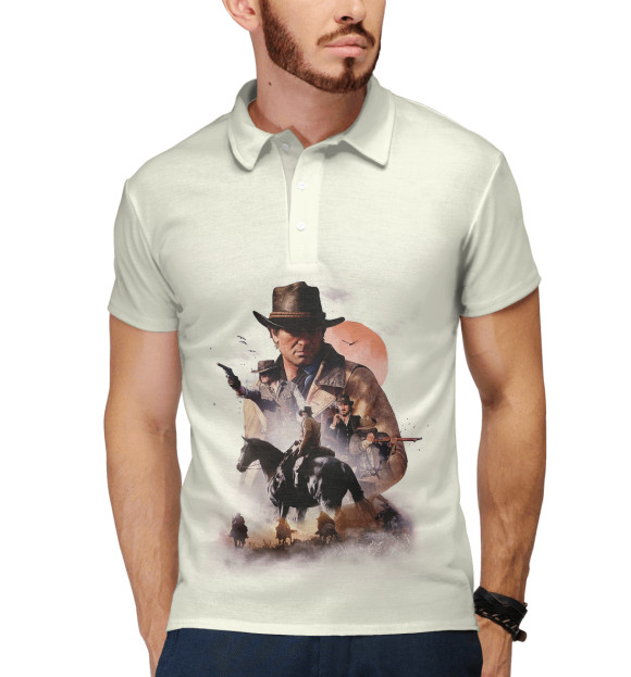 Мужское поло с притом Red Dead Redemption цвета Белый Мужское поло с изображением Red Dead Redemption цвета Белый